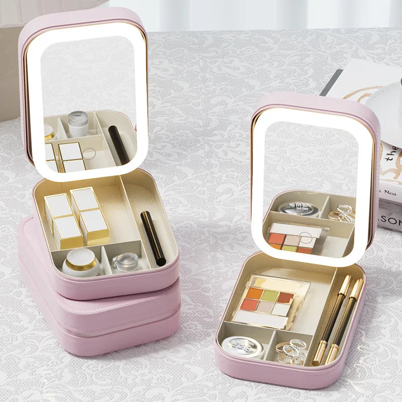 Compact Makeup Vanity With LED Mirror